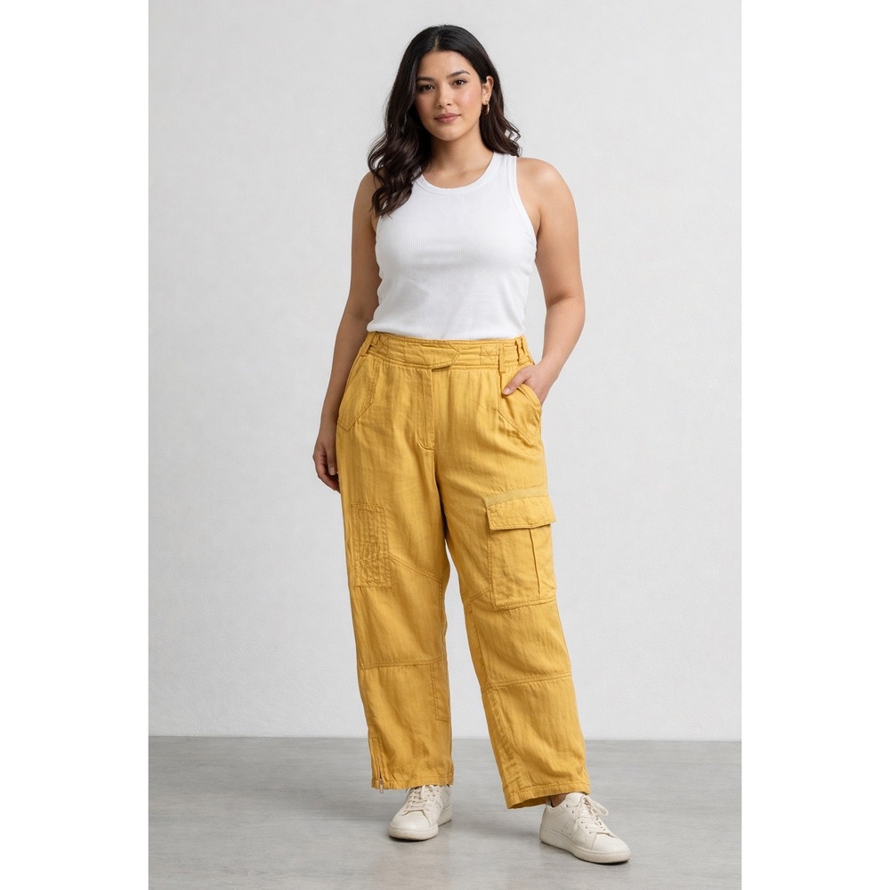 Zara SRPLS Cargo Pants Women Small Mustard Yellow High Rise Utility Zip Hem